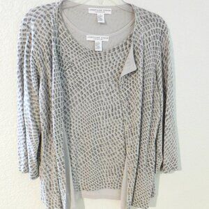 Josephine Chaus 2 Piece Cardigan Tank Women’s Size LARGE Greige